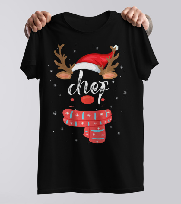 Chef Squad Reindeer Matching Group Chris Christmas Hat And Scarf T-Shirt