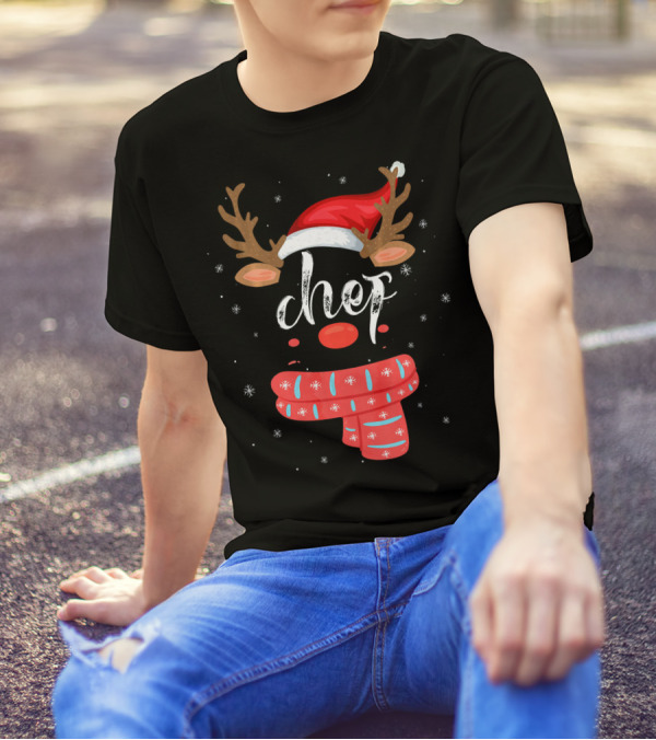 Chef Squad Reindeer Matching Group Chris Christmas Hat And Scarf T-Shirt