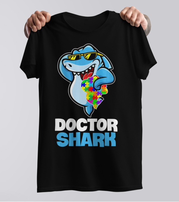 Doctor Shark Autism Awareness Puzzle Piece Sunglasses T-Shirt