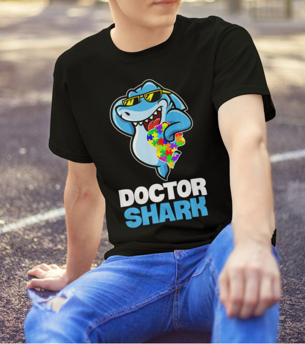 Doctor Shark Autism Awareness Puzzle Piece Sunglasses T-Shirt