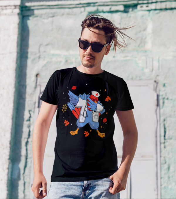 Doctor Nurse Dabbing Turkey Fall Leaves Cute Funny Thanksgiving T-Shirt