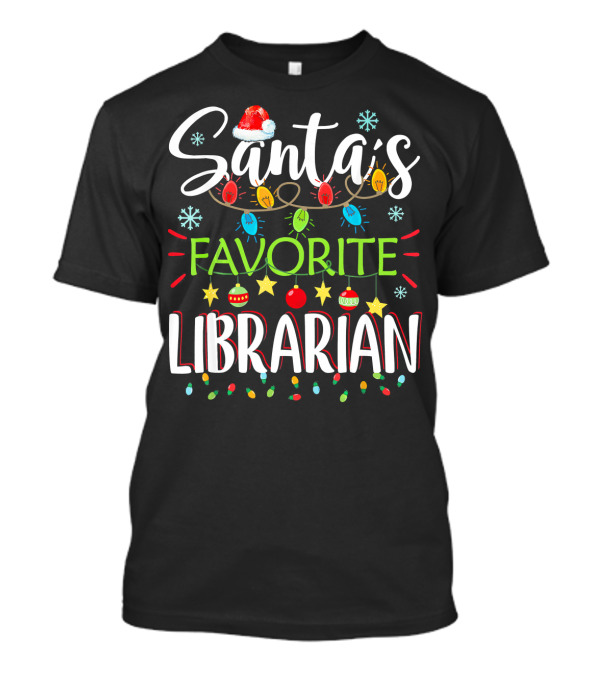 Santa's Favorite Librarian Christmas Lights And Ornaments T-Shirt