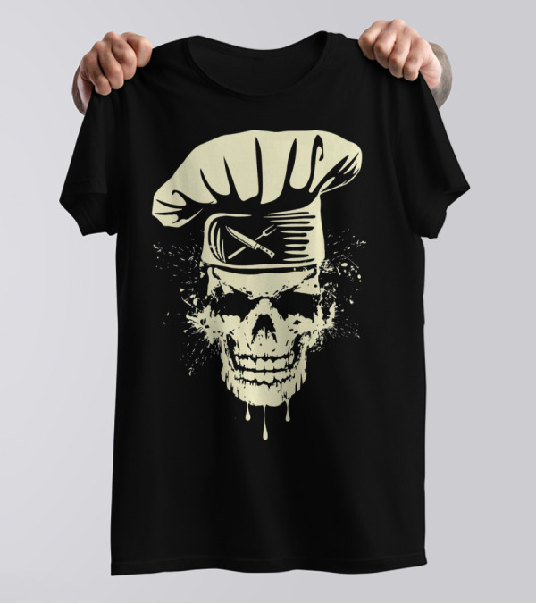 Cool Chef Skull Cooking Hat Crossed Utensils Awesome T-Shirt