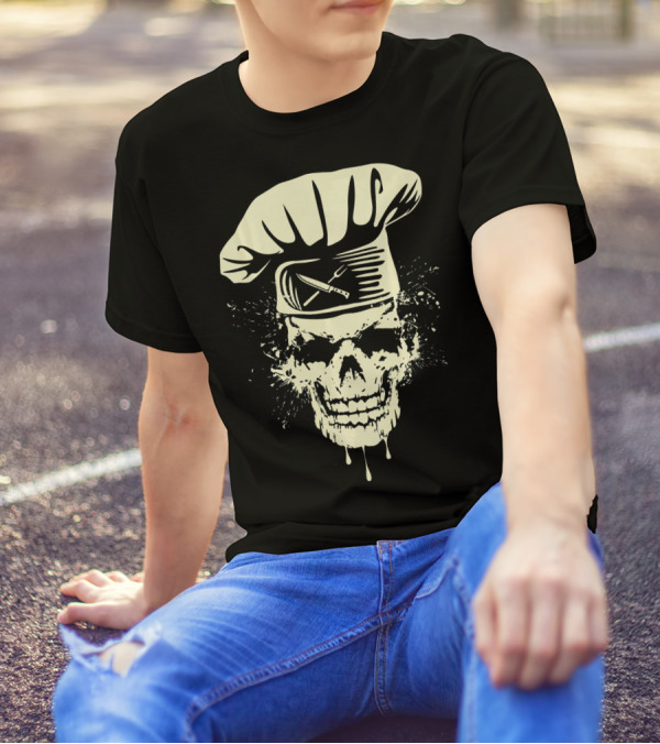 Cool Chef Skull Cooking Hat Crossed Utensils Awesome T-Shirt