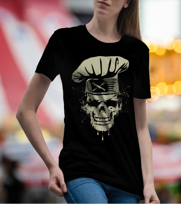 Cool Chef Skull Cooking Hat Crossed Utensils Awesome T-Shirt