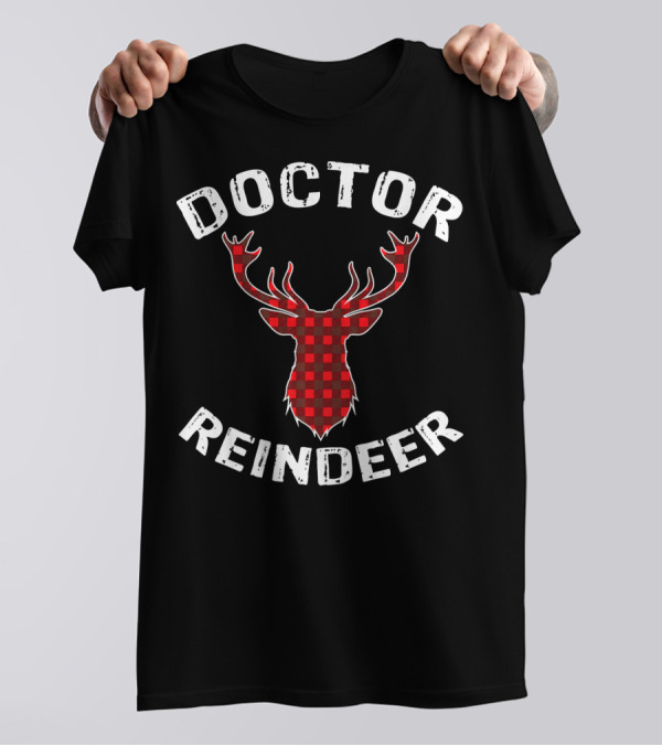 Doctor Reindeer Red Plaid Stag Head T-Shirt