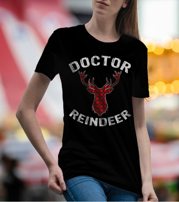 Doctor Reindeer Red Plaid Stag Head T-Shirt