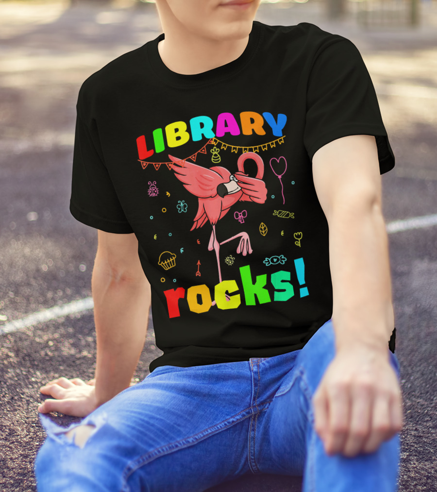 LIBRARY ROCKS DABBING FLAMINGO T-Shirt