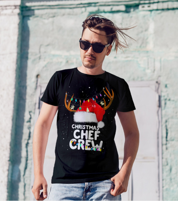 Christmas Chef Crew Santa Hat Reindeer Lights T-Shirt