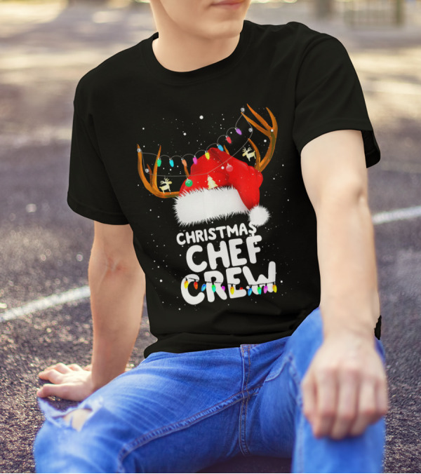 Christmas Chef Crew Santa Hat Reindeer Lights T-Shirt