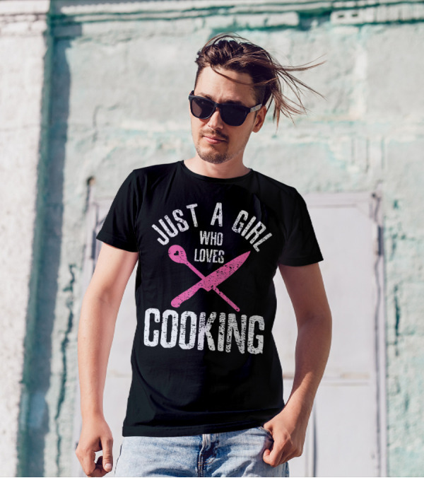 Just A Girl Who Loves Cooking Chef Heart Spoon Knife Retro T-Shirt