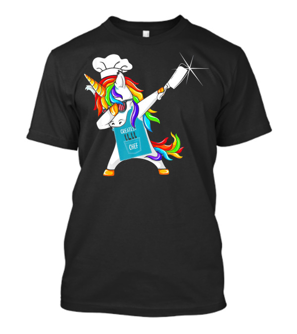 Greatest Chef Unicorn Dabbing With Rainbow Hair And Chef Hat T-Shirt