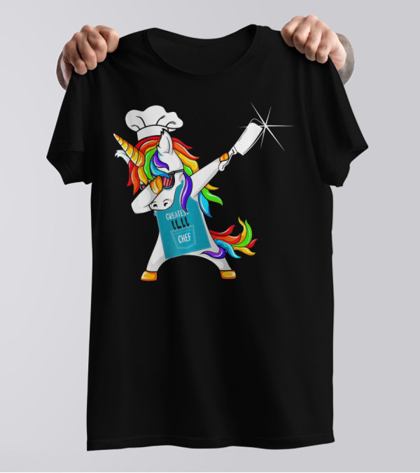 Greatest Chef Unicorn Dabbing With Rainbow Hair And Chef Hat T-Shirt