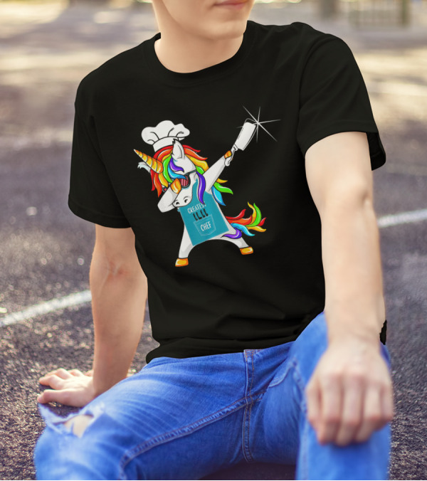 Greatest Chef Unicorn Dabbing With Rainbow Hair And Chef Hat T-Shirt