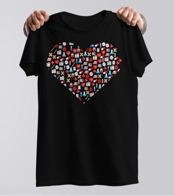 Heart Of Medical Symbols For Nurse And Doctor Humor T-Shirt