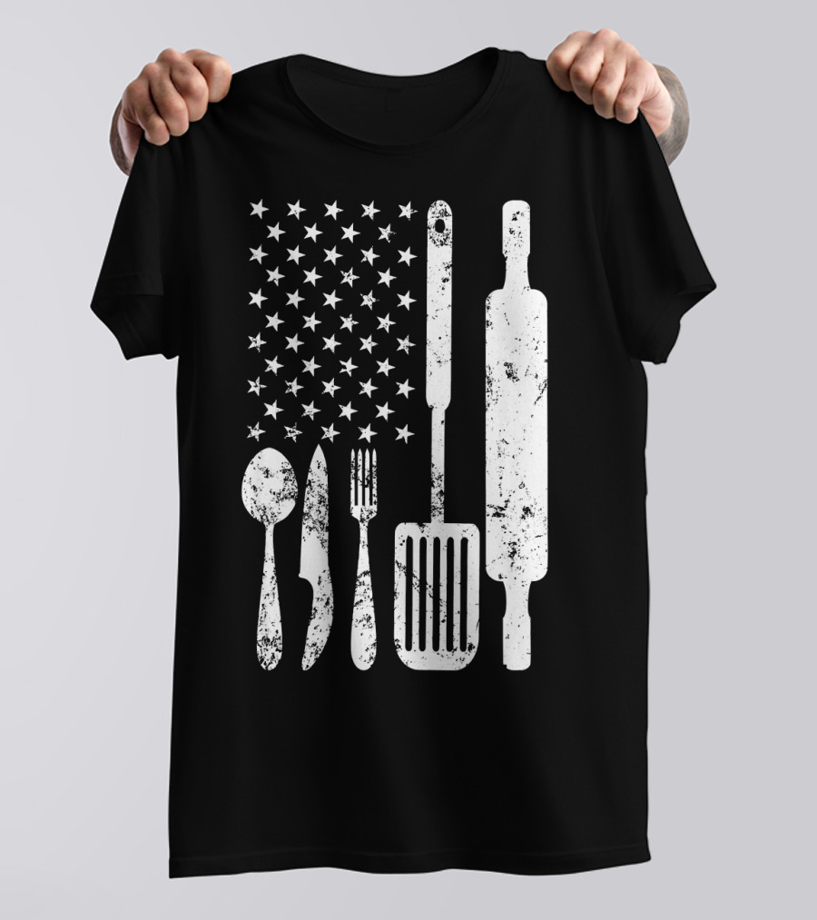 Patriotic Chef Christmas Utensil US Flag T-Shirt