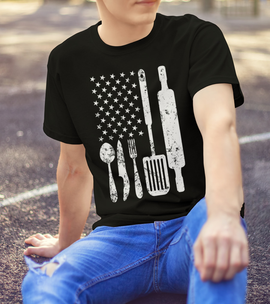 Patriotic Chef Christmas Utensil US Flag T-Shirt