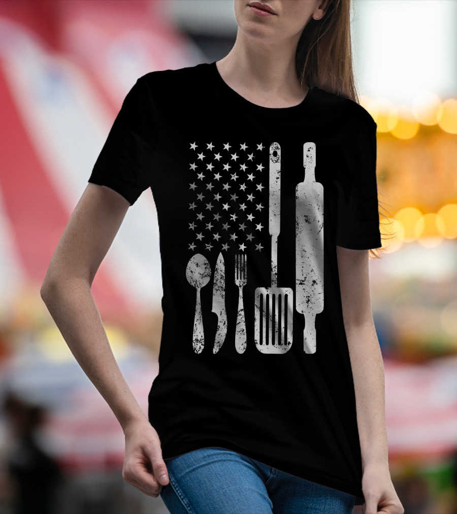 Patriotic Chef Christmas Utensil US Flag T-Shirt