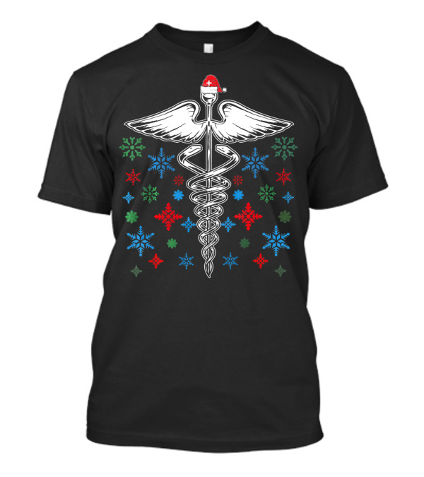 Caduceus With Snowflakes And Santa Hat T-Shirt