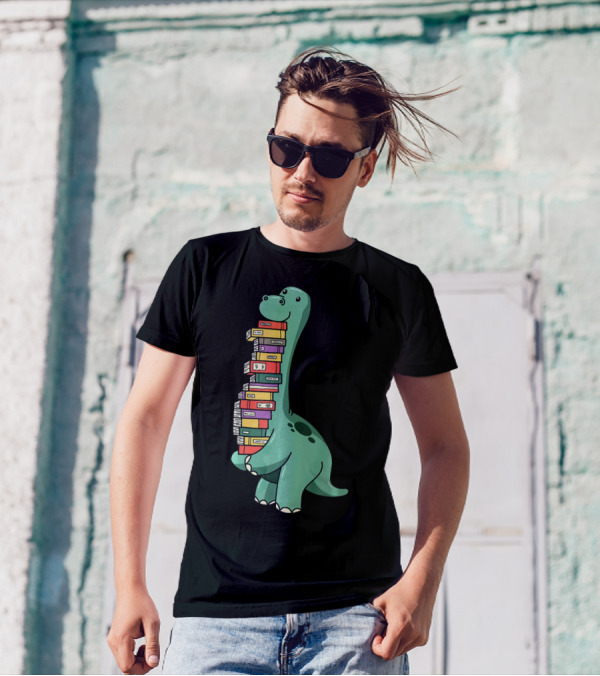 Dinosaur Reading Books Nerd Brain Food T-Shirt