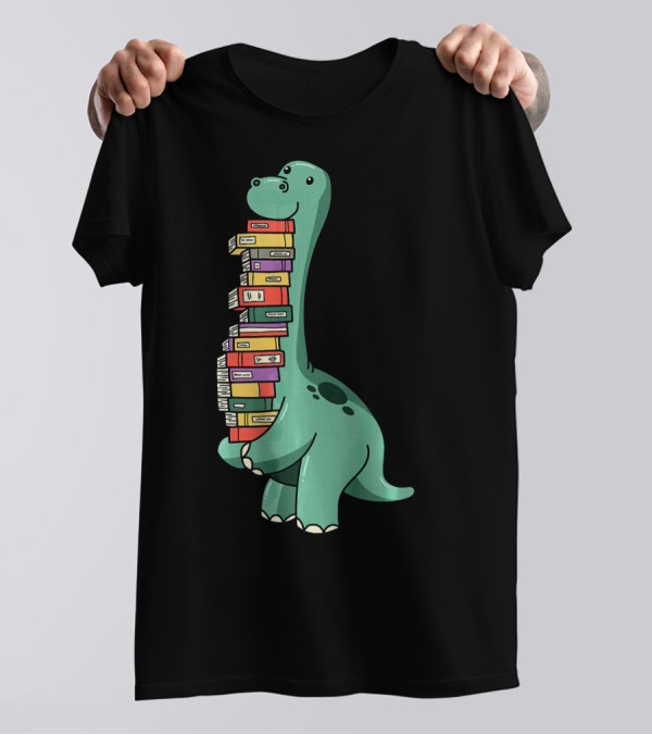 Dinosaur Reading Books Nerd Brain Food T-Shirt