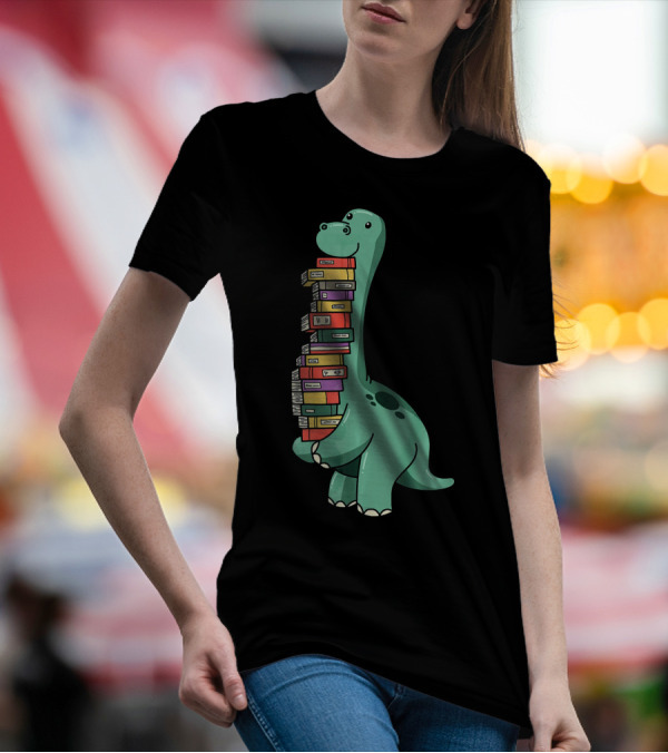 Dinosaur Reading Books Nerd Brain Food T-Shirt