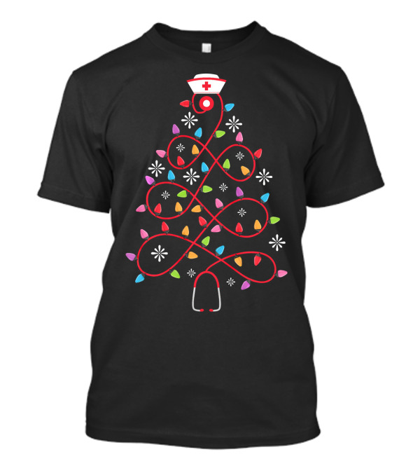 Christmas Nurse Stethoscope Christmas Tree Lights T-Shirt