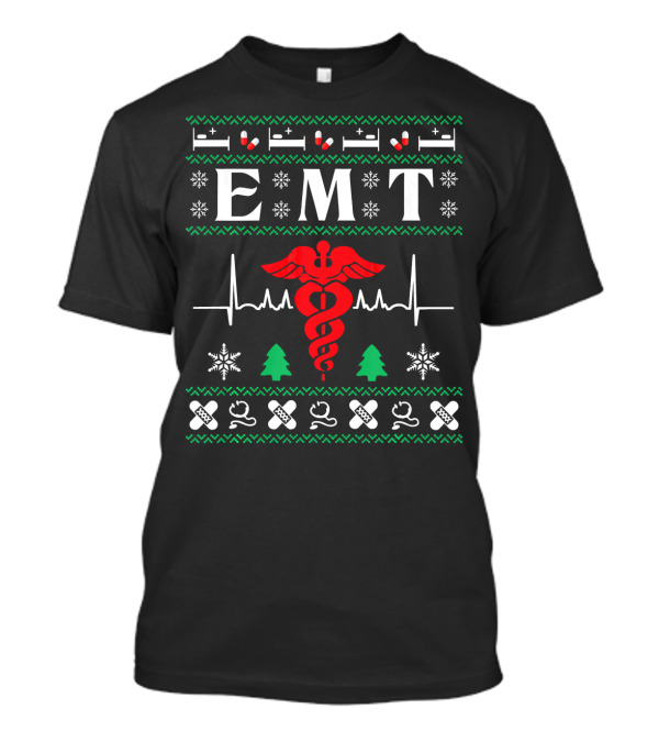EMT Caduceus Heartbeat Christmas T-Shirt