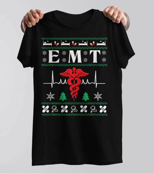EMT Caduceus Heartbeat Christmas T-Shirt
