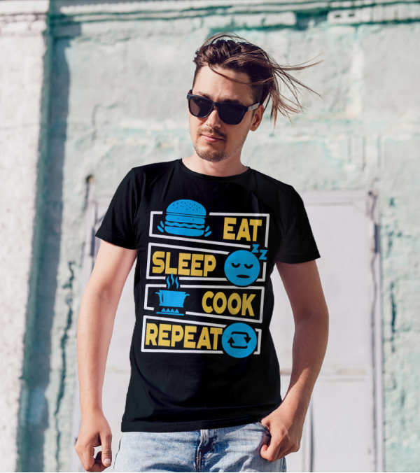Eat Sleep Cook Repeat Cooking Burger Pot Iconography T-Shirt