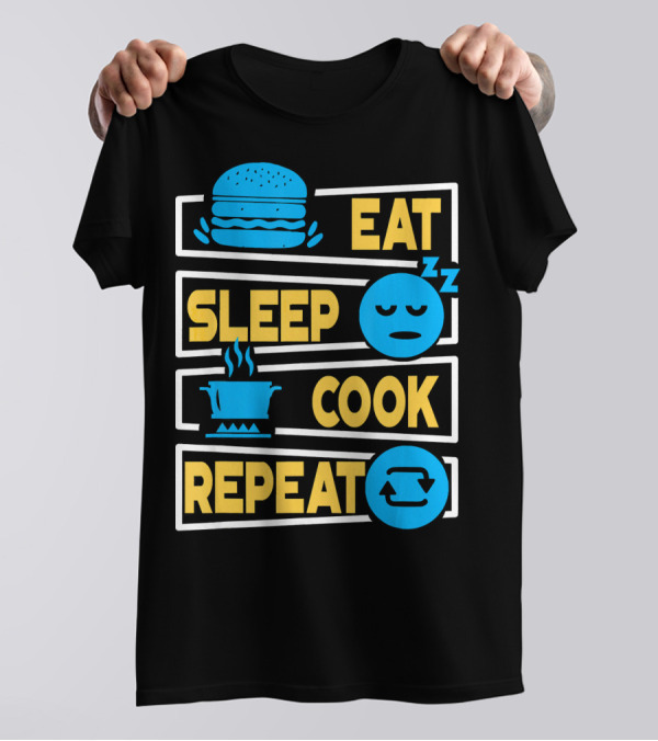Eat Sleep Cook Repeat Cooking Burger Pot Iconography T-Shirt