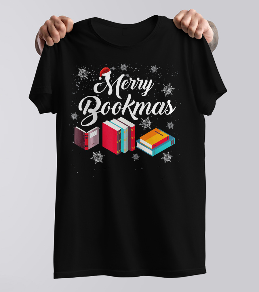 Merry Bookmas Christmas Reading With Snowflakes And Books T-Shirt