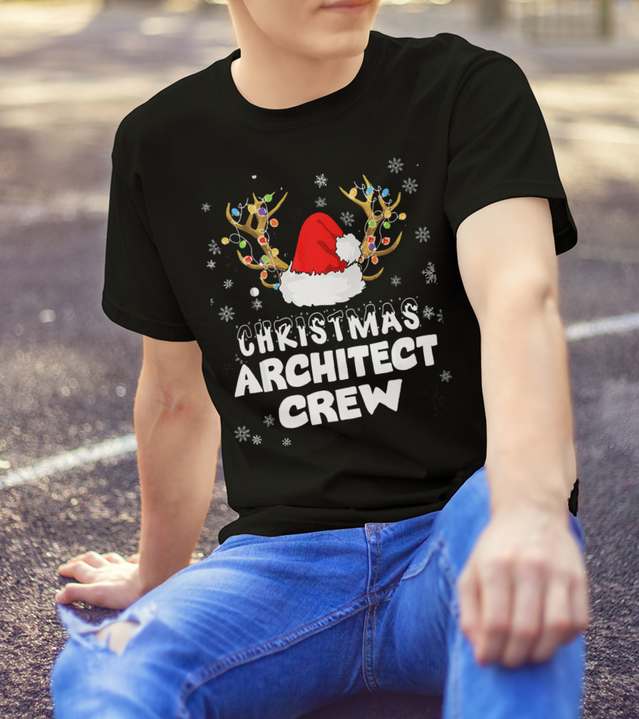 Christmas Architect Crew Santa Hat Reindeer Antlers Snowflakes T-Shirt