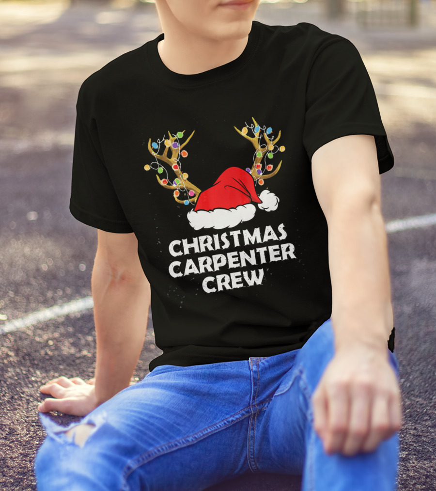 Christmas Carpenter Crew Santa Hat Reindeer Lights T-Shirt