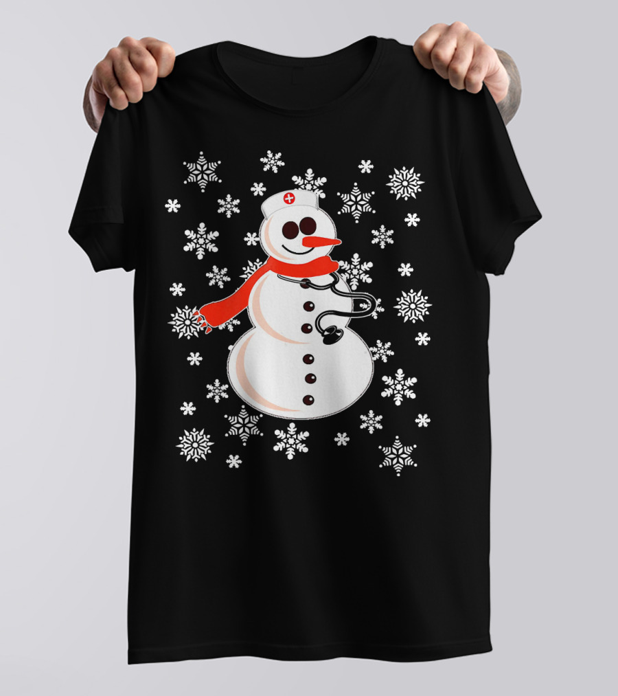 Snowman Nurse Christmas Snowflakes T-Shirt