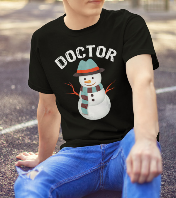 Doctor Snowman Family Group Matching Winter Hat Scarf T-Shirt