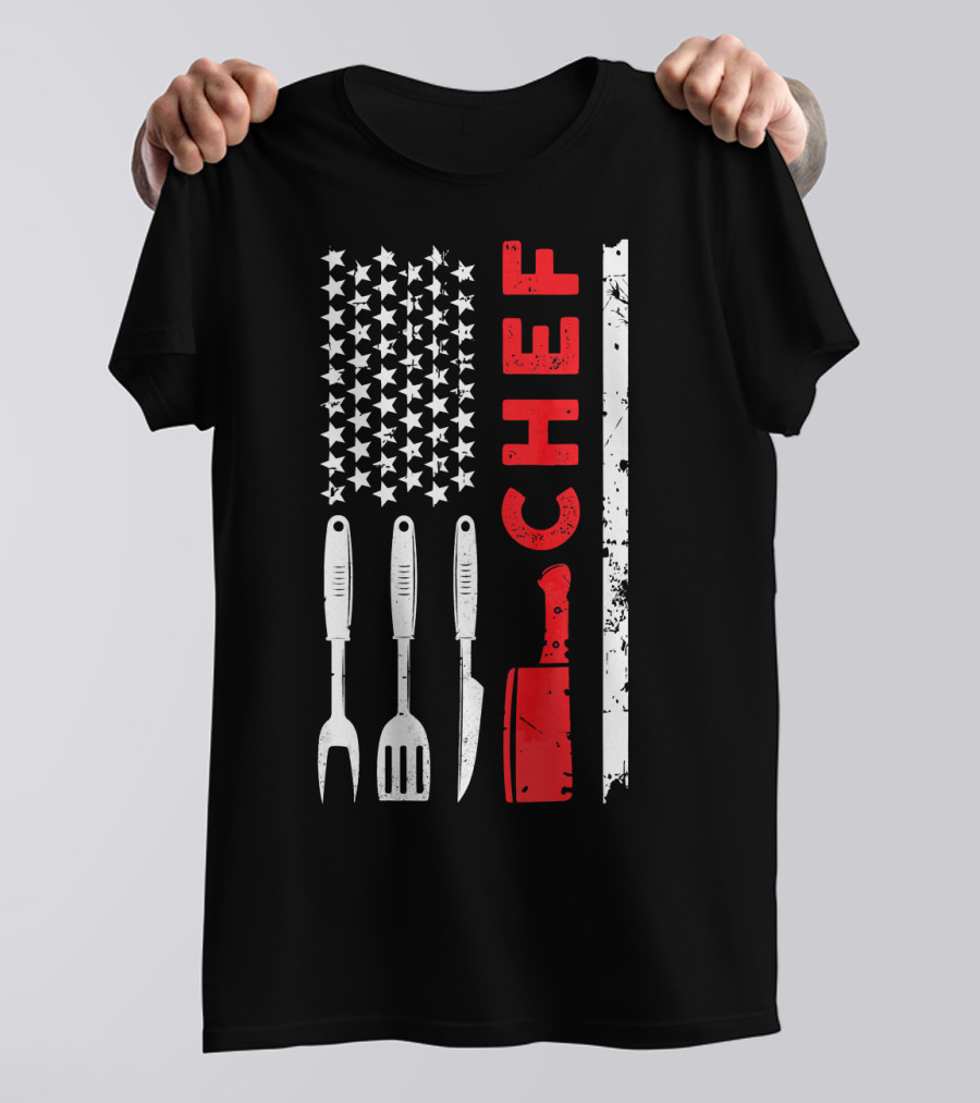 Funny Cooking Chef Vintage USA Flag T-Shirt