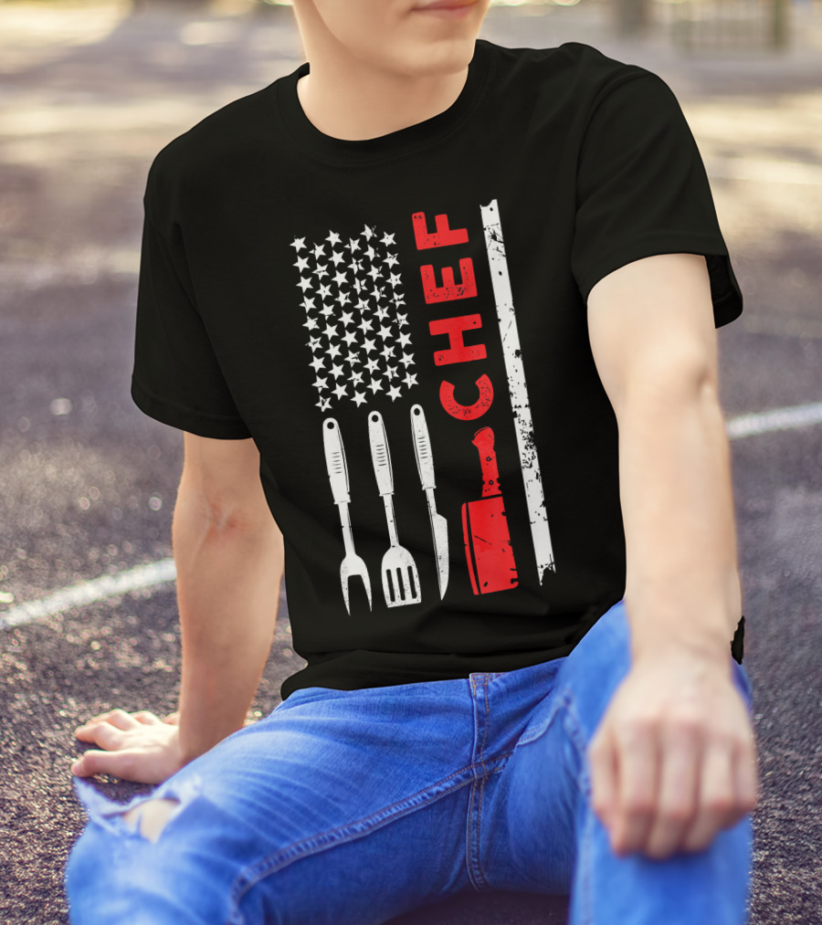 Funny Cooking Chef Vintage USA Flag T-Shirt