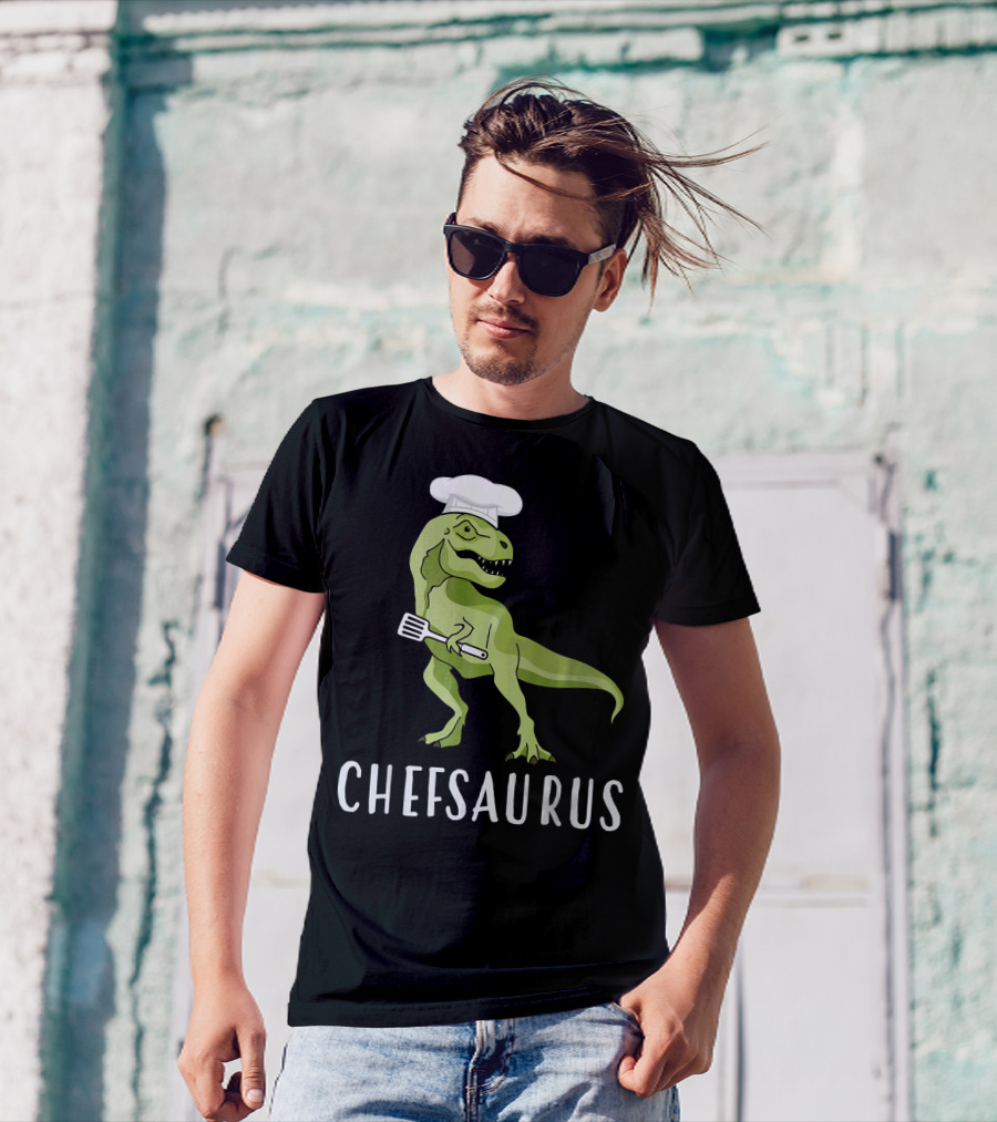 Chefsaurus Dinosaur With Chef Hat And Spatula Cooking Humor T-Shirt
