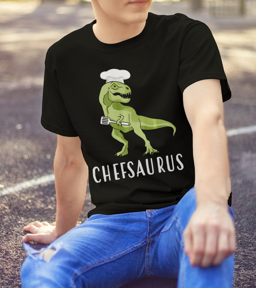 Chefsaurus Dinosaur With Chef Hat And Spatula Cooking Humor T-Shirt