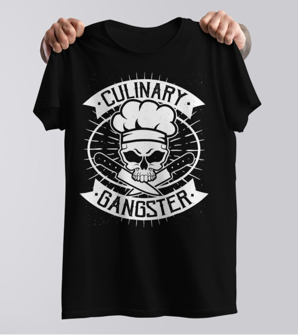 Culinary Gangster Chef Skull Crossed Knives T-Shirt
