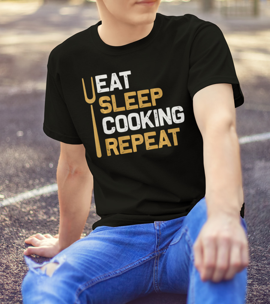 Eat Sleep Cooking Repeat Chef Cloth Fork T-Shirt