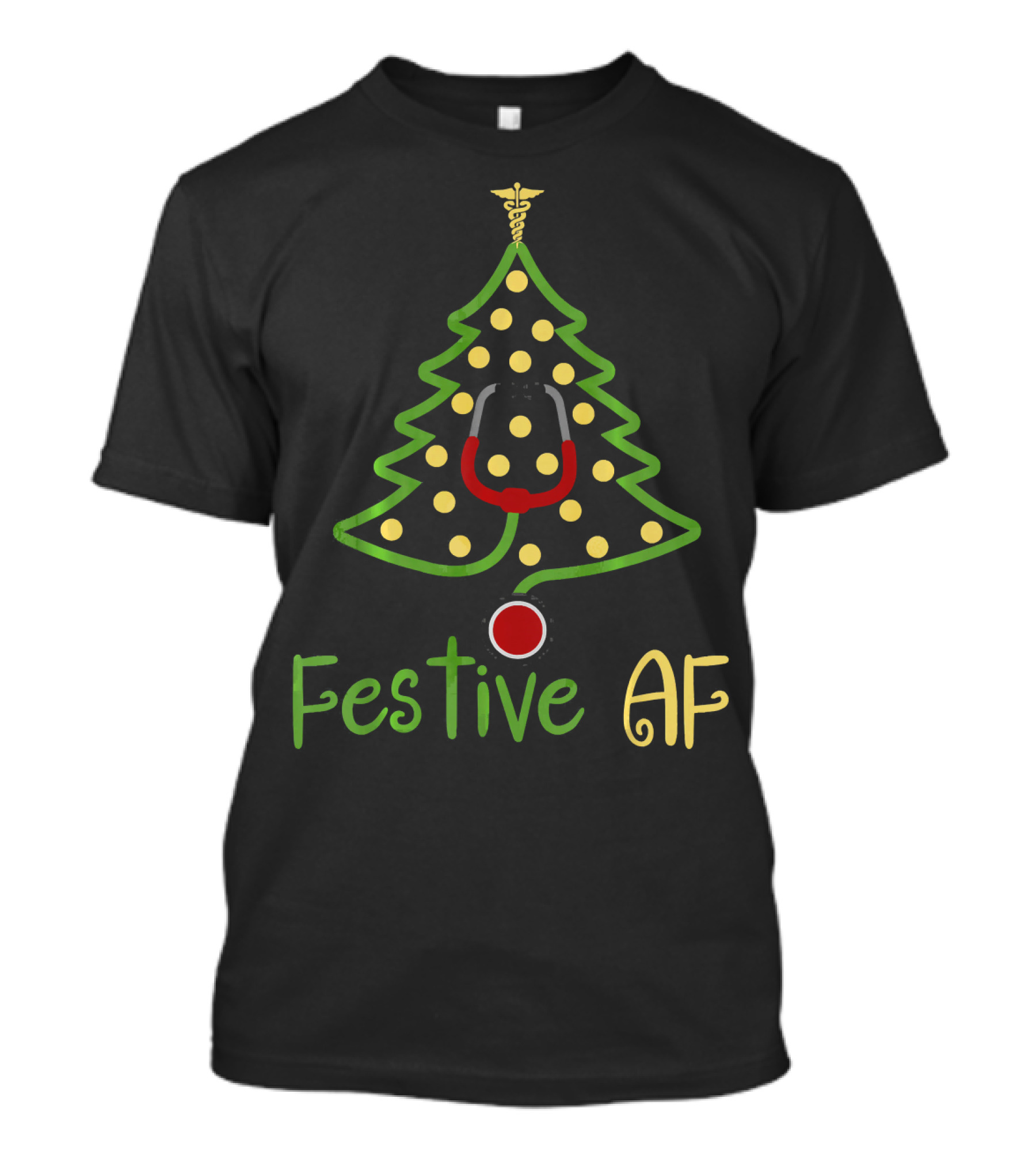 Festive AF Christmas Tree Nurse Doctor Midwife Stethoscope T-Shirt