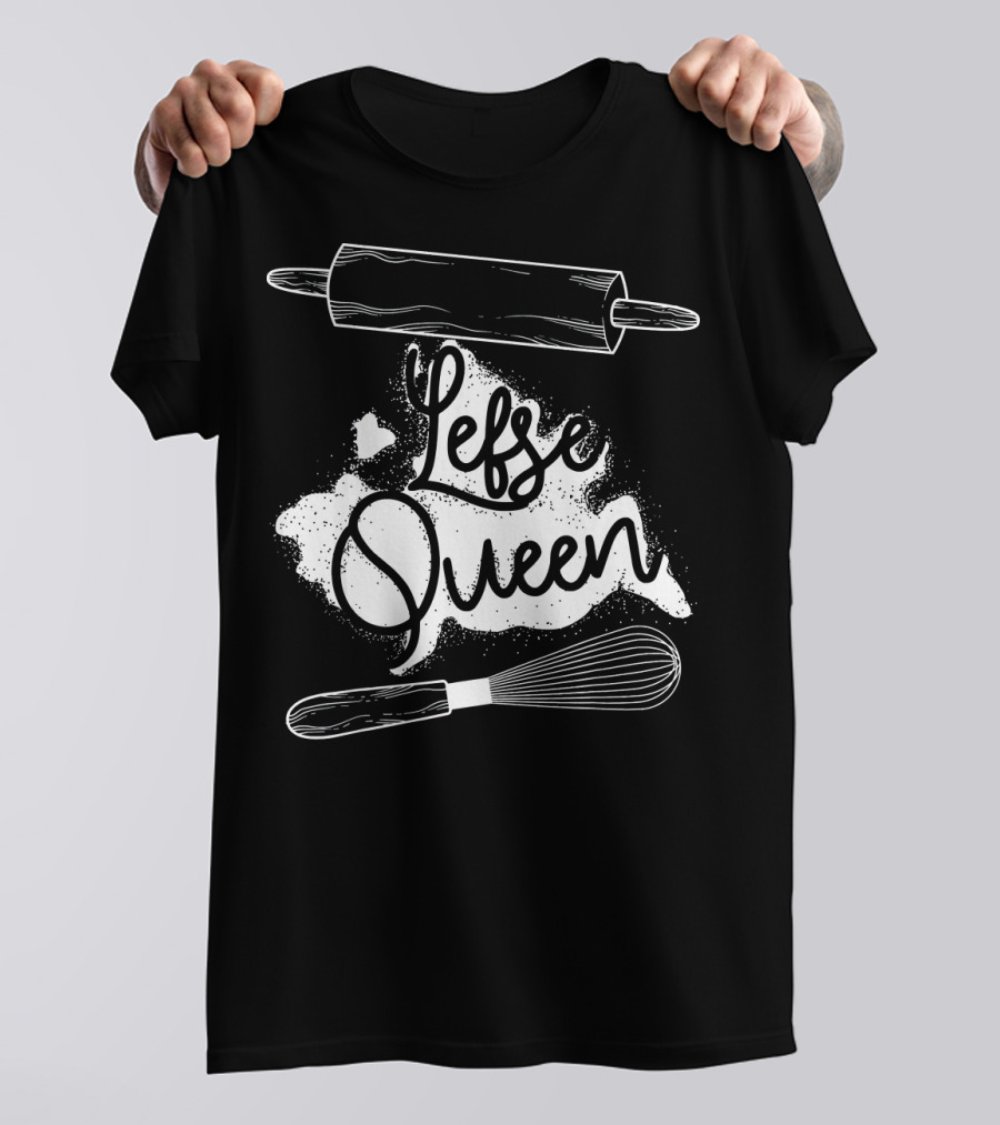 Lefse Queen Funny Chef Baking With Rolling Pin And Whisk T-Shirt