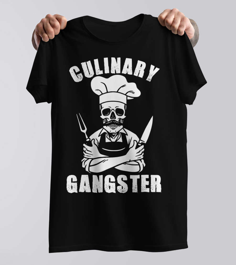 Culinary Gangster Skull Chef With Crossed Knives And Fork T-Shirt