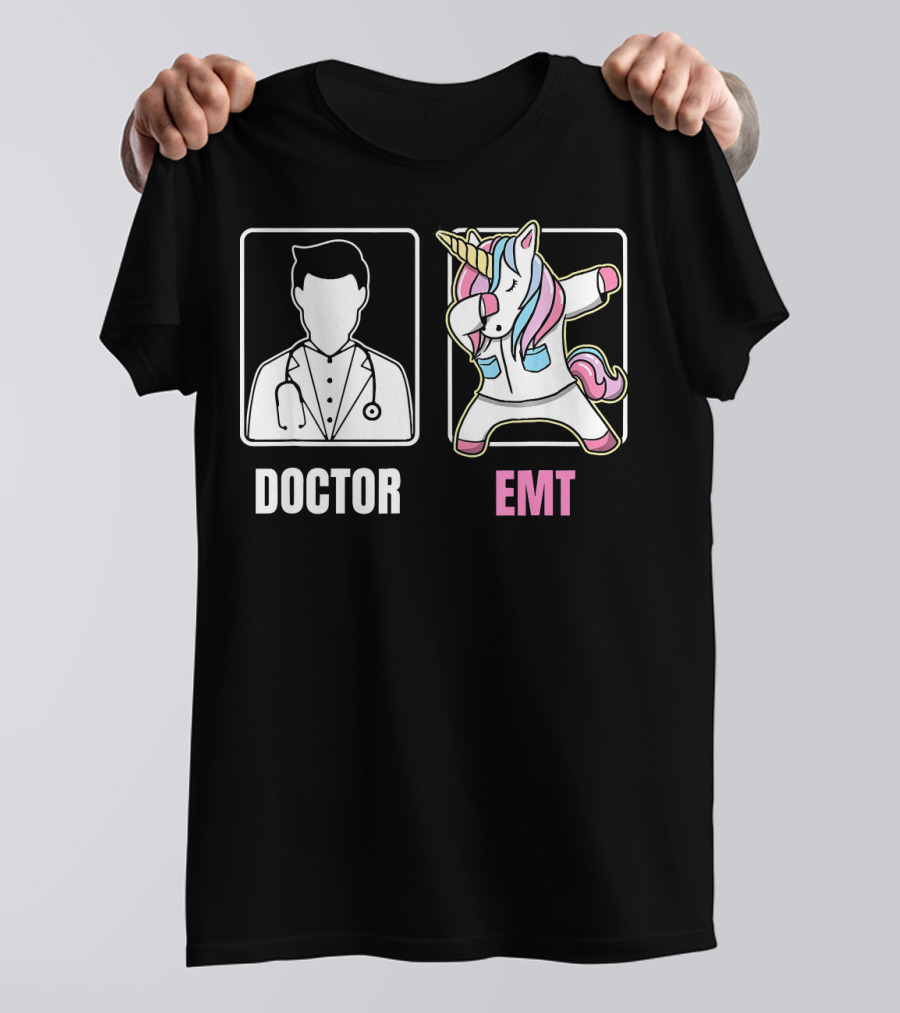 Doctor Vs EMT Dabbing Unicorn Funny EMT Boring Doc T-Shirt