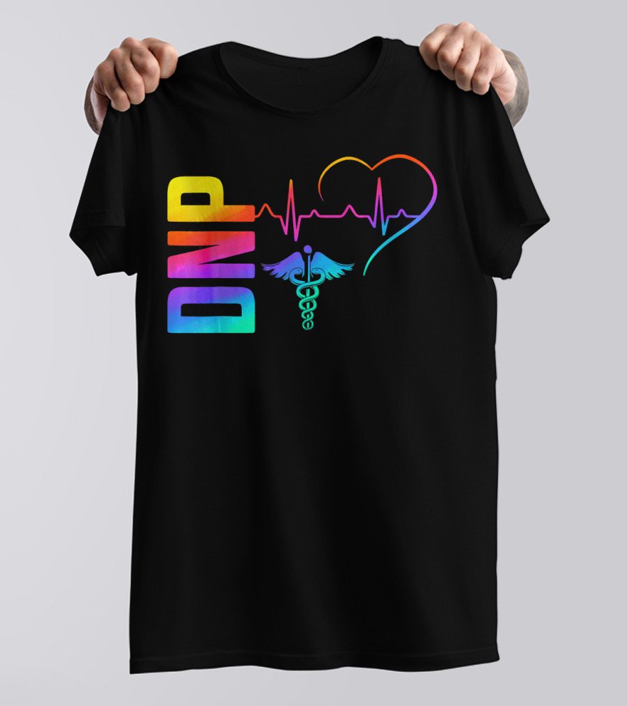DNP Doctor Of Nursing Practice Heartbeat Caduceus Rainbow T-Shirt