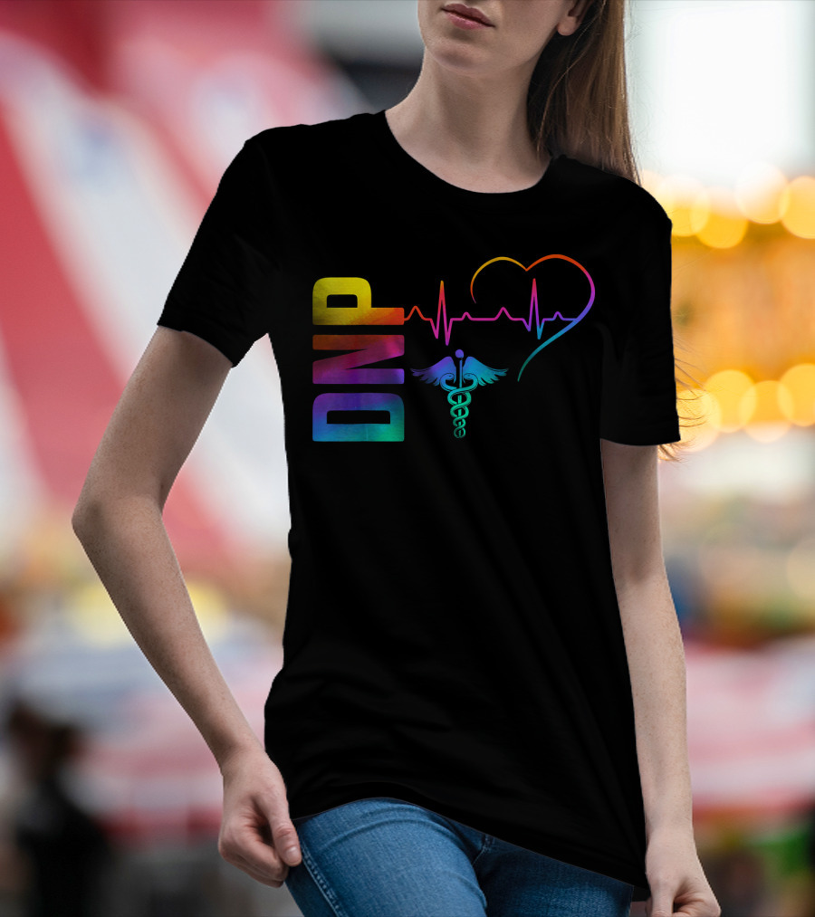 DNP Doctor Of Nursing Practice Heartbeat Caduceus Rainbow T-Shirt