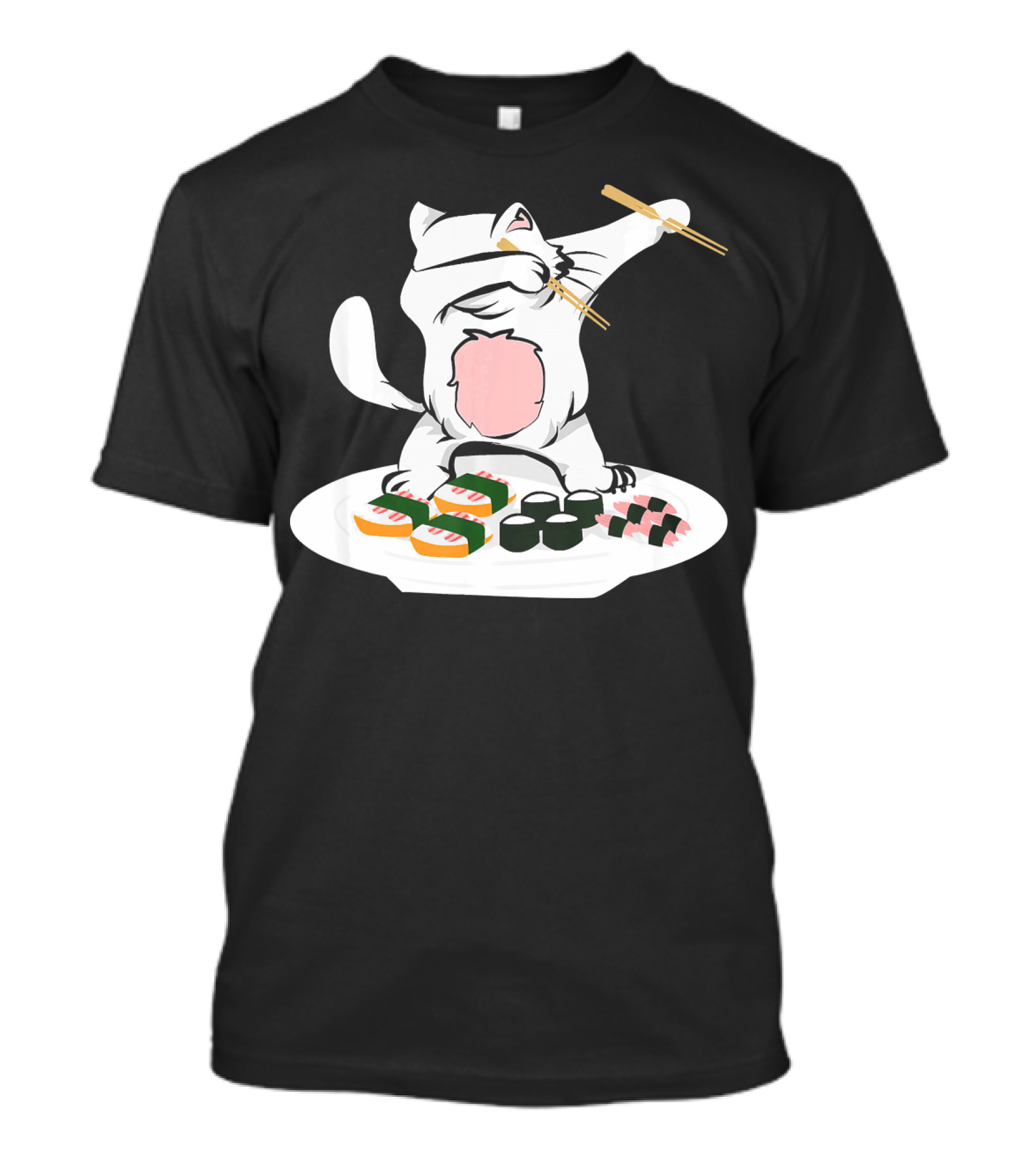 Dabbing Cat Sushi Chef With Chopsticks On Sushi Plate T-Shirt