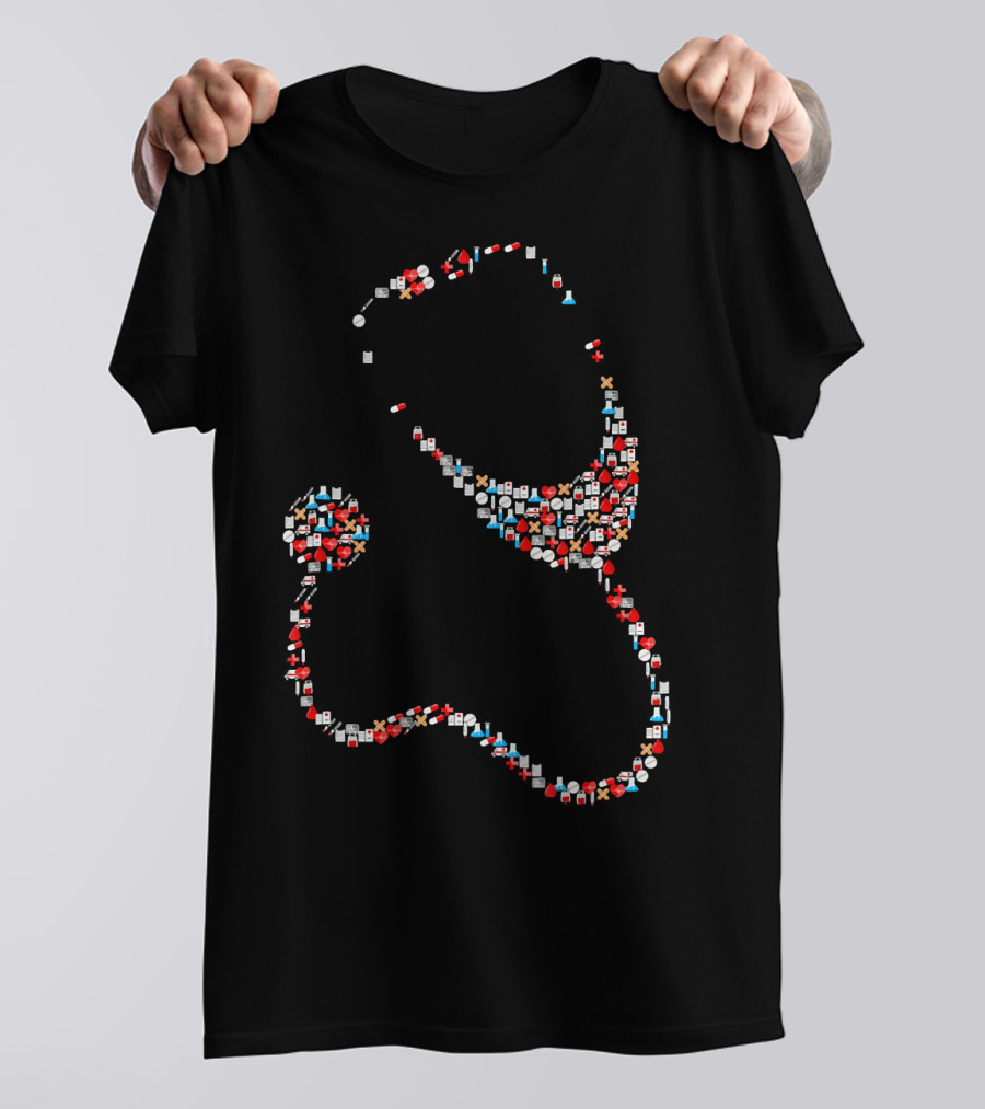 Doctor Or Nurse With Medical Icons Stethoscope T-Shirt